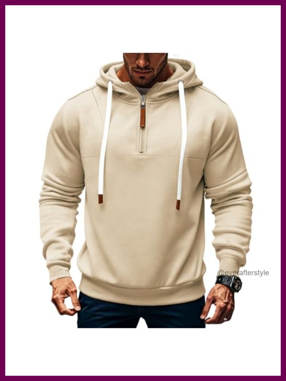 Mens Quarter Zip Fleece Hoodie Warm Long Sleeve Pullover Sweatshirt